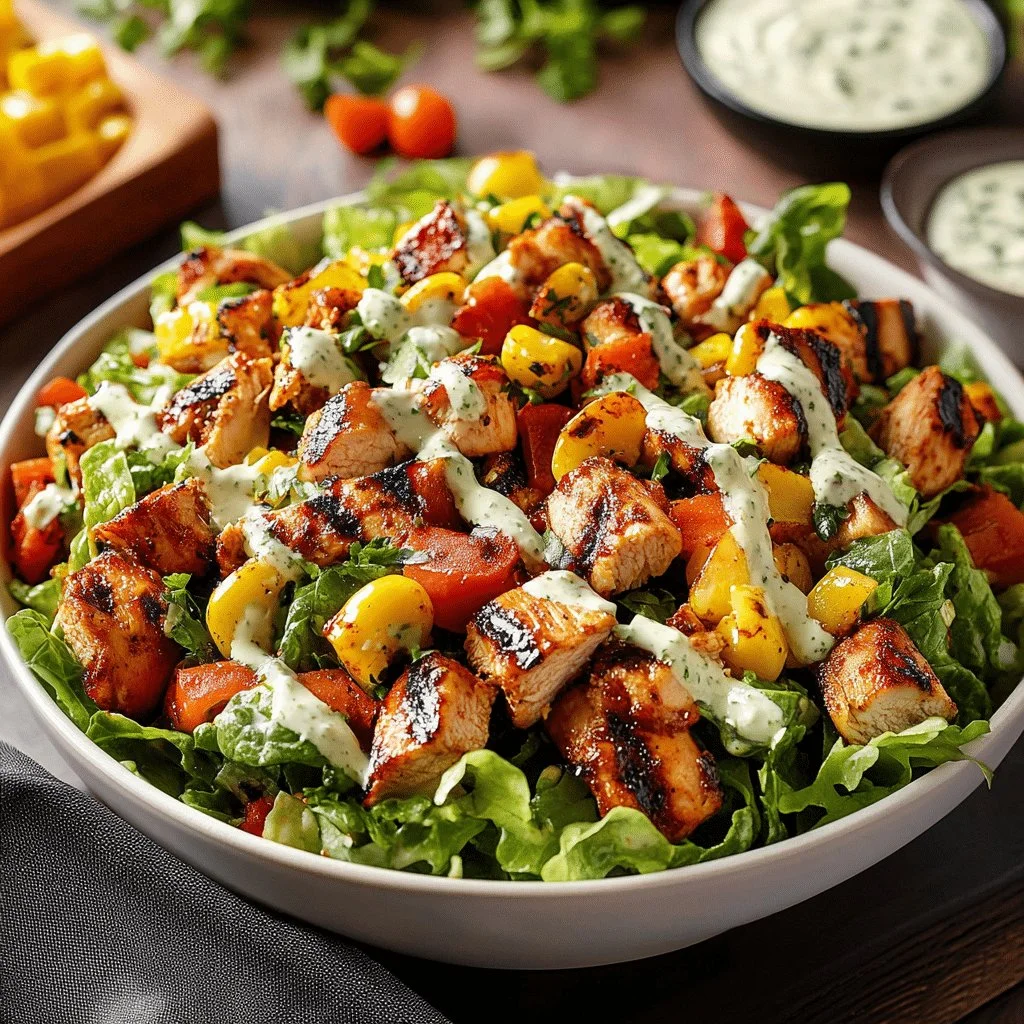 Grilled BBQ Chicken Salad with fresh greens and BBQ sauce