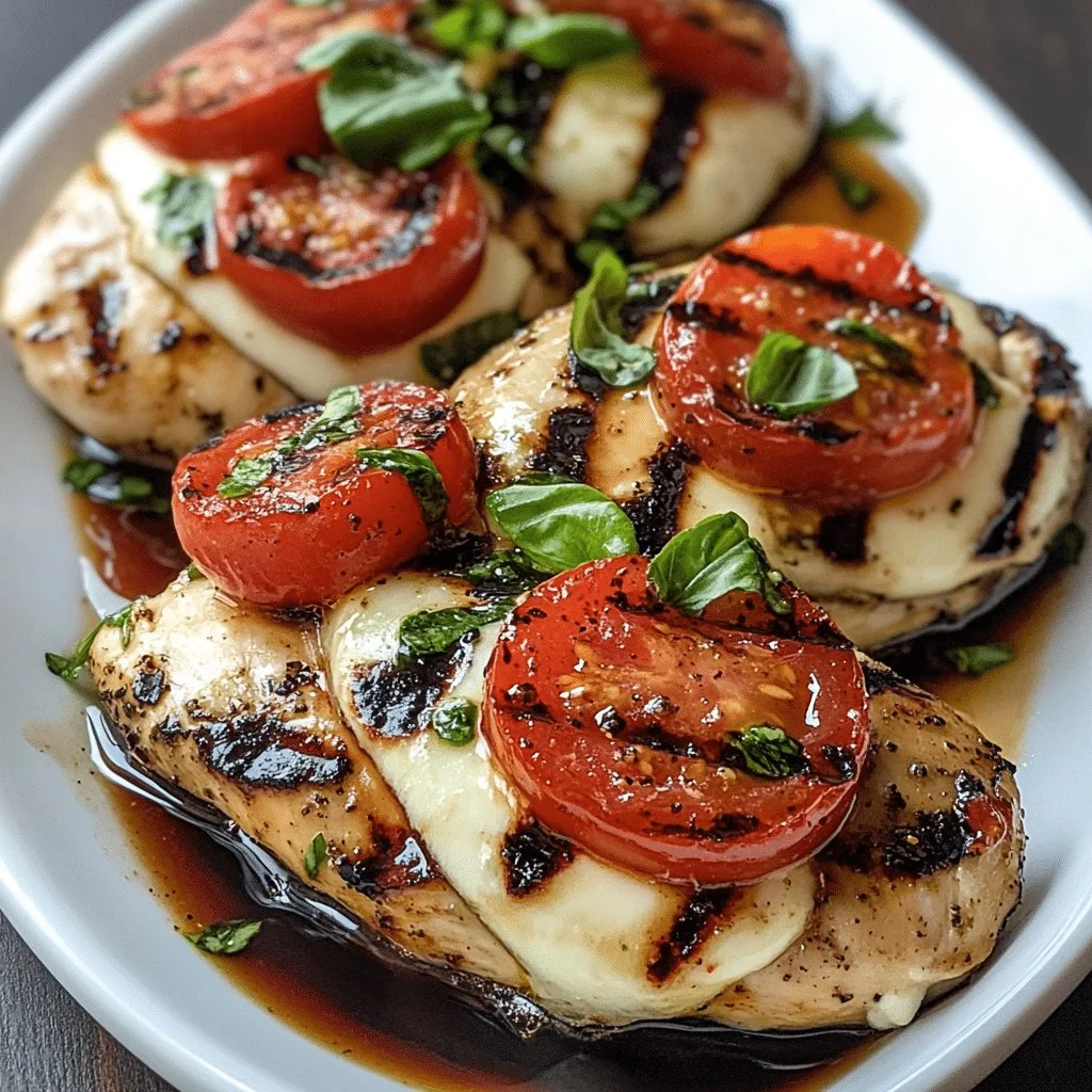 Juicy Grilled Caprese Chicken served with fresh basil and mozzarella