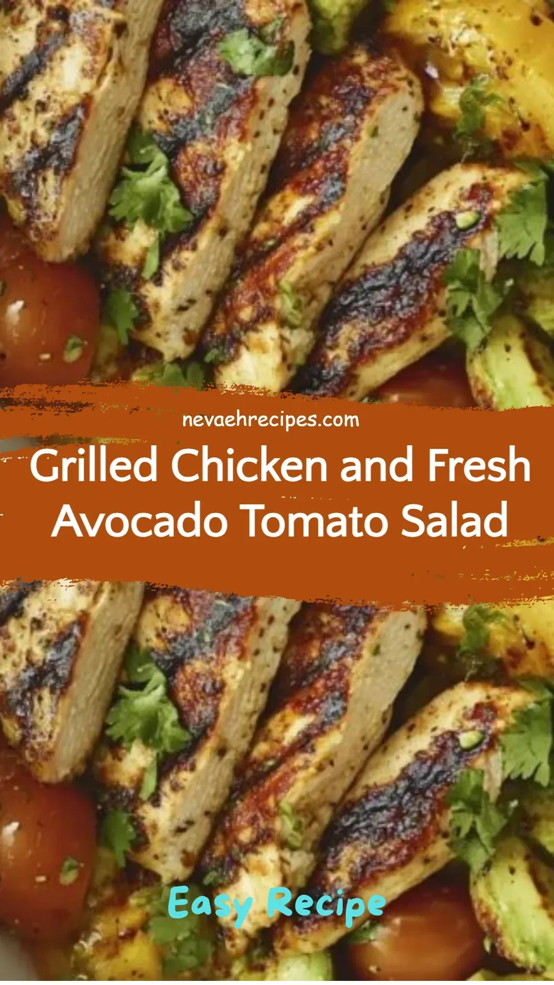 Delicious grilled chicken salad with avocado and tomatoes