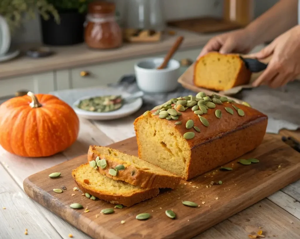 A loaf of Halloween-themed gluten-free bread decorated with festive toppings.