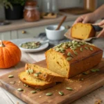 A loaf of Halloween-themed gluten-free bread decorated with festive toppings.