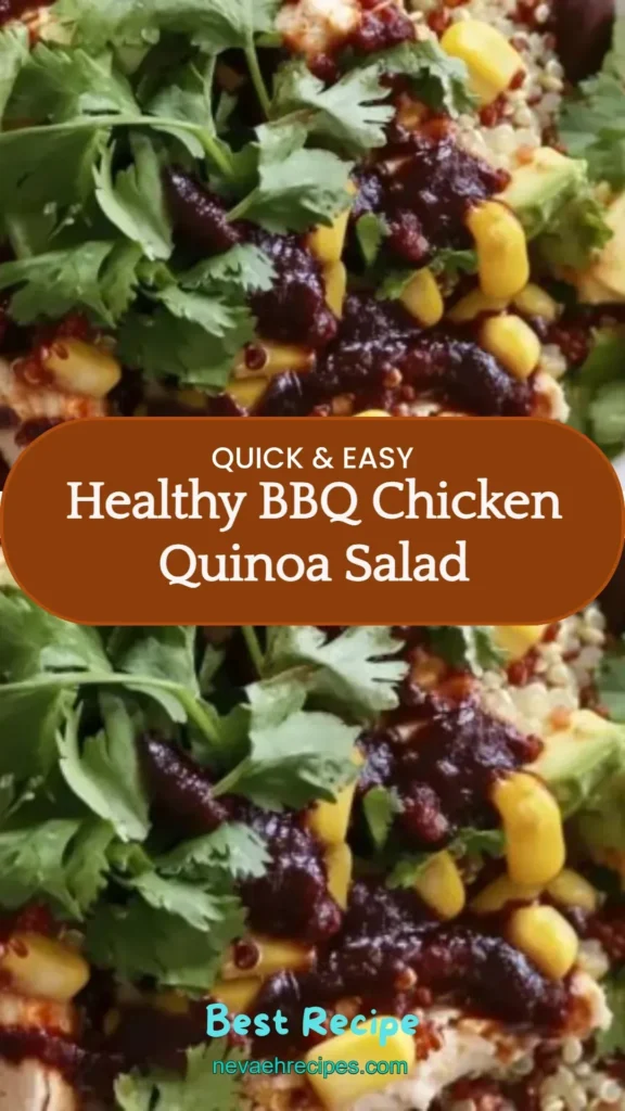 Delicious healthy BBQ chicken salad with quinoa and fresh vegetables.
