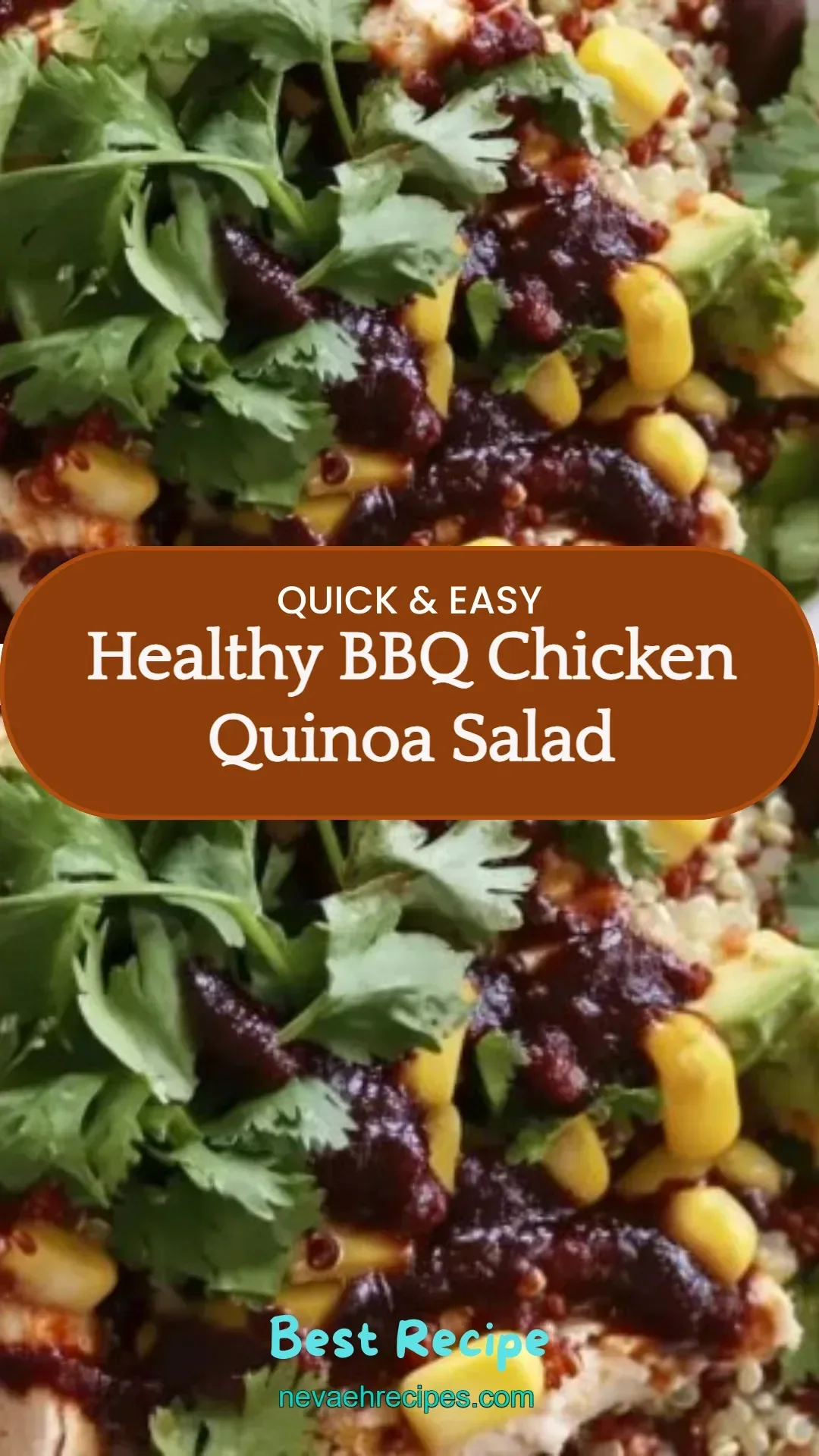 Delicious healthy BBQ chicken salad with quinoa and fresh vegetables.