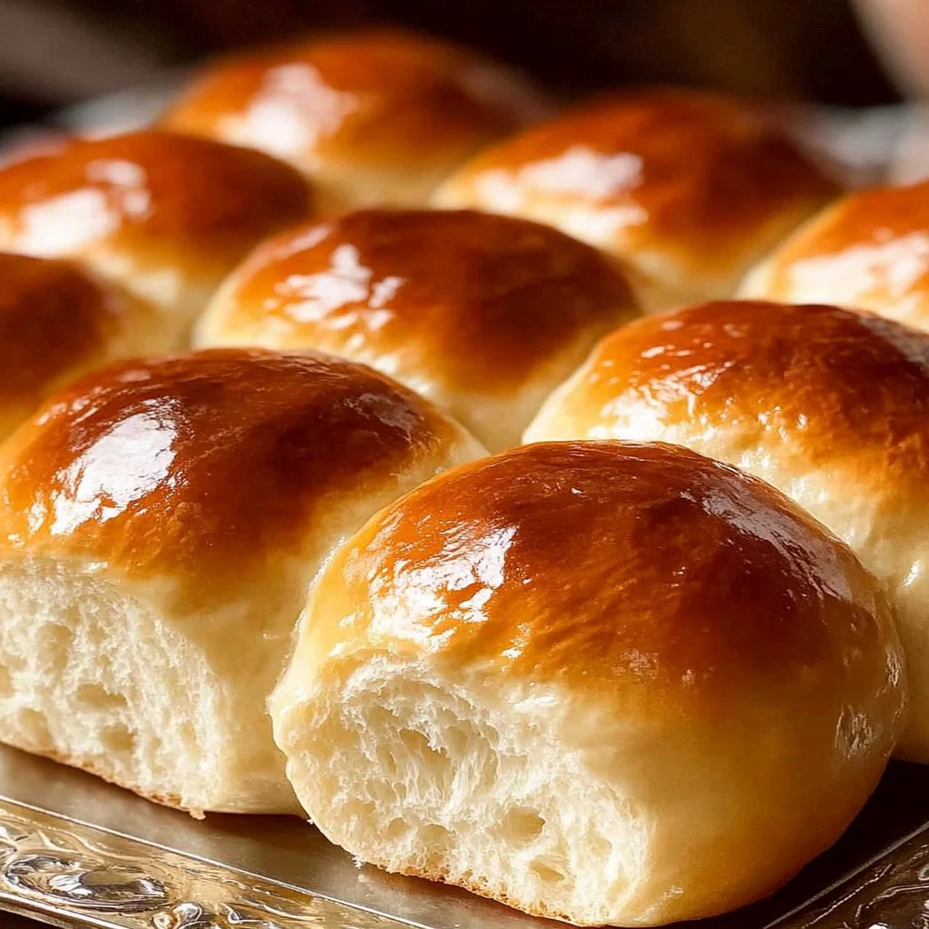 Freshly baked homemade dinner rolls ready to serve with butter.