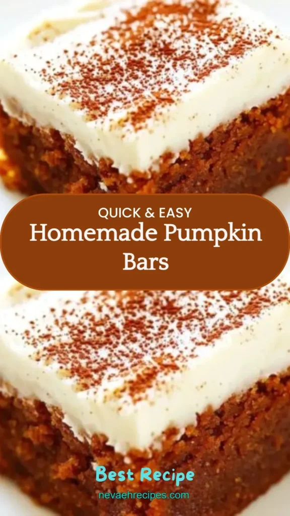 Delicious homemade pumpkin bars topped with cream cheese frosting