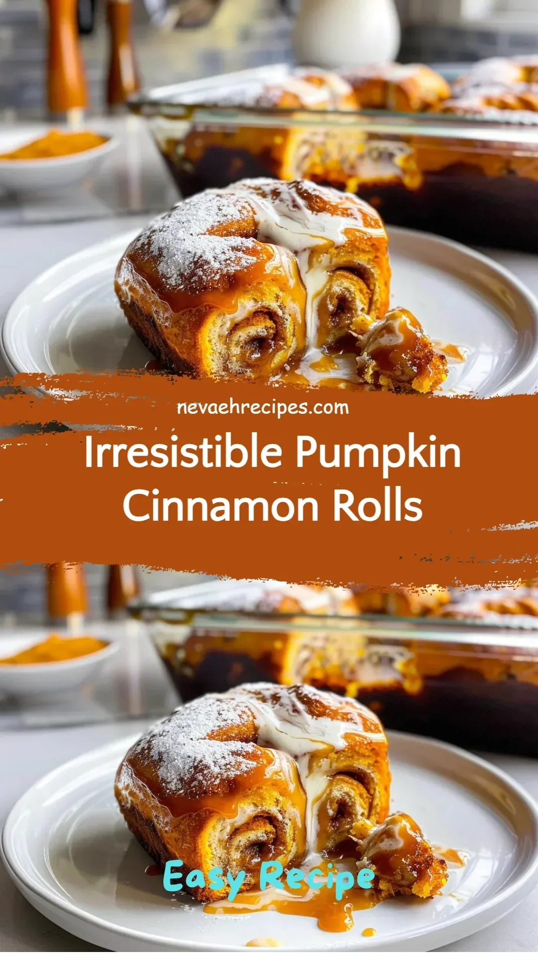 Freshly baked pumpkin cinnamon rolls drizzled with creamy icing