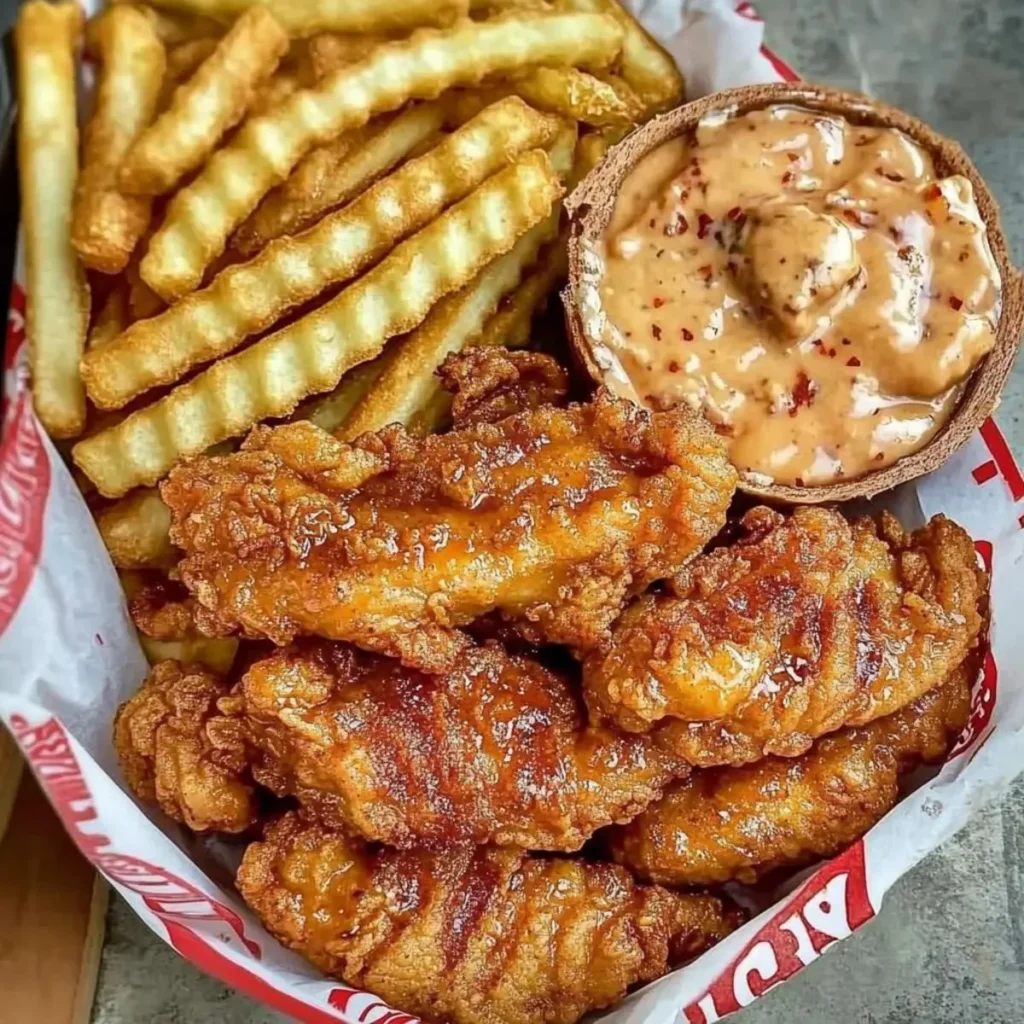 Homemade copycat Cane's chicken tenders recipe with juicy chicken and crispy coating.