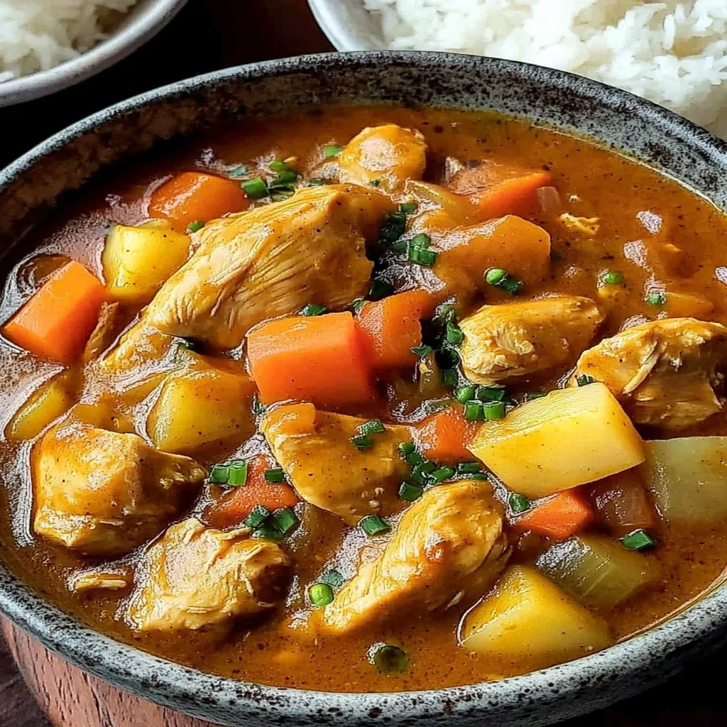 Delicious bowl of Japanese Chicken Curry with rice and vegetables