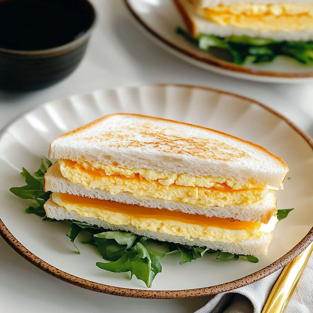Japanese Tamago Sando egg sandwich with fluffy eggs and mayonnaise