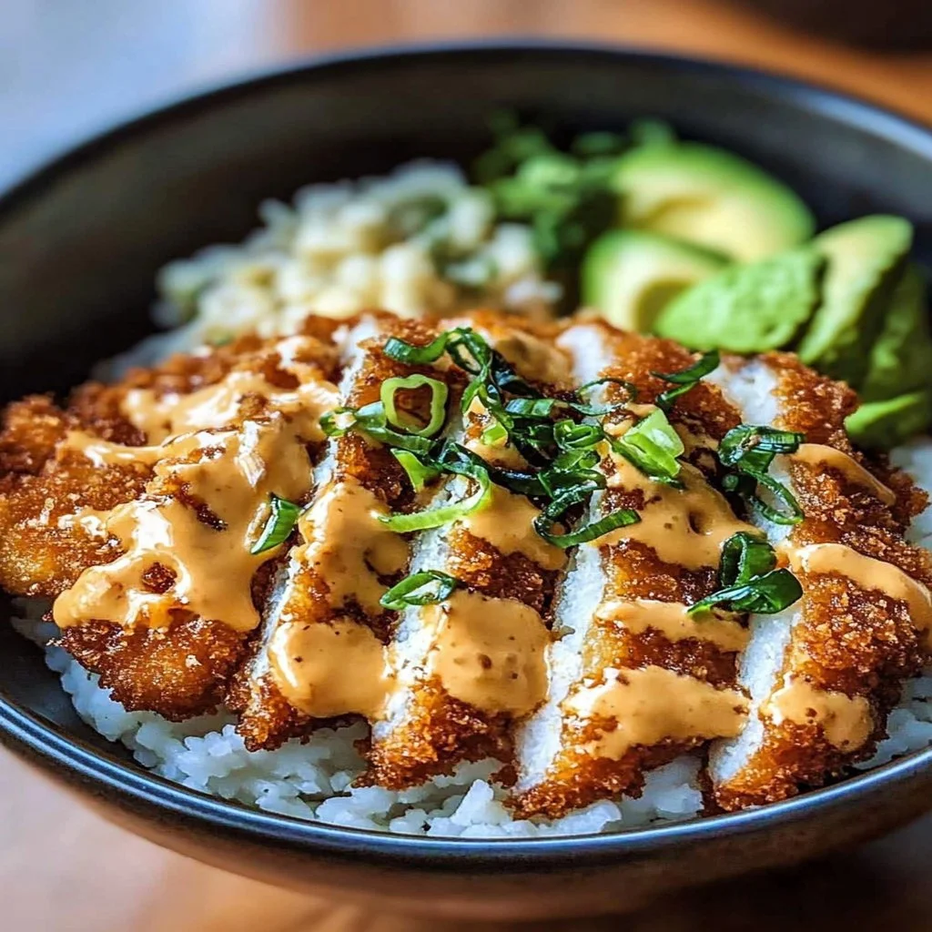 Delicious Japanese Katsu Bowl with crispy pork and Tonkatsu sauce