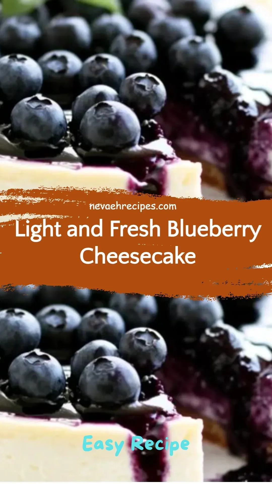 Light and fresh blueberry cheesecake with vibrant blueberries on top.