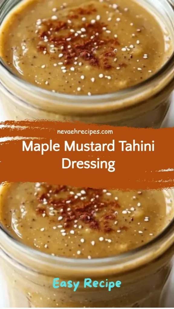 Maple Mustard Tahini Dressing in a glass jar with a spoon