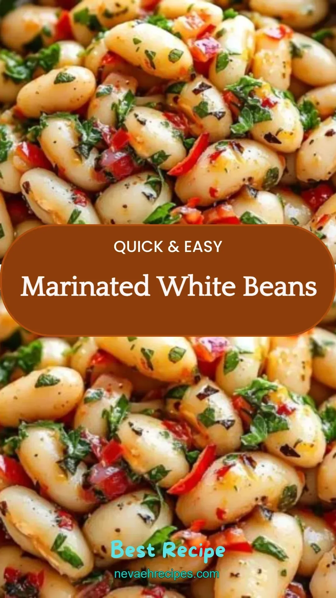 Bowl of flavorful marinated white beans ready to serve.