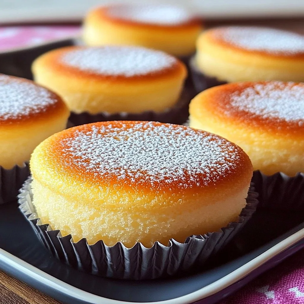 Mini Japanese cheesecakes served on a white plate, showcasing their fluffy texture.