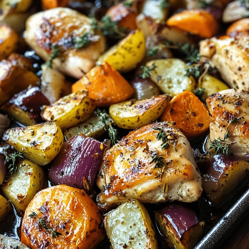 One-Pan Roasted Chicken with colorful vegetables ready to serve.