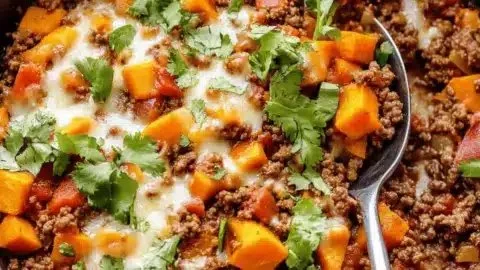 Delicious One-Pan Southwest Ground Beef and Sweet Potato Skillet dish