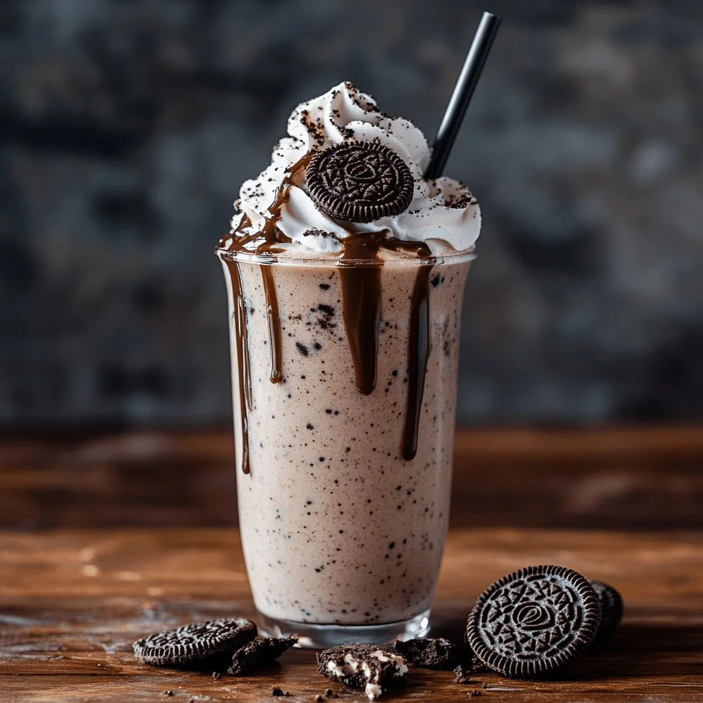 Oreo Frappuccino topped with whipped cream and Oreo pieces