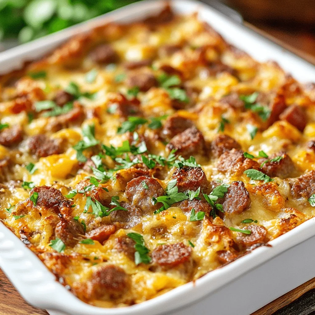 Delicious Overnight Sausage Breakfast Casserole ready to be served.