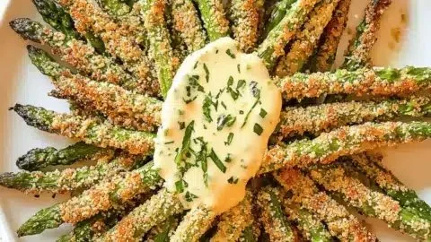 Parmesan crusted asparagus spears served as a crunchy side dish