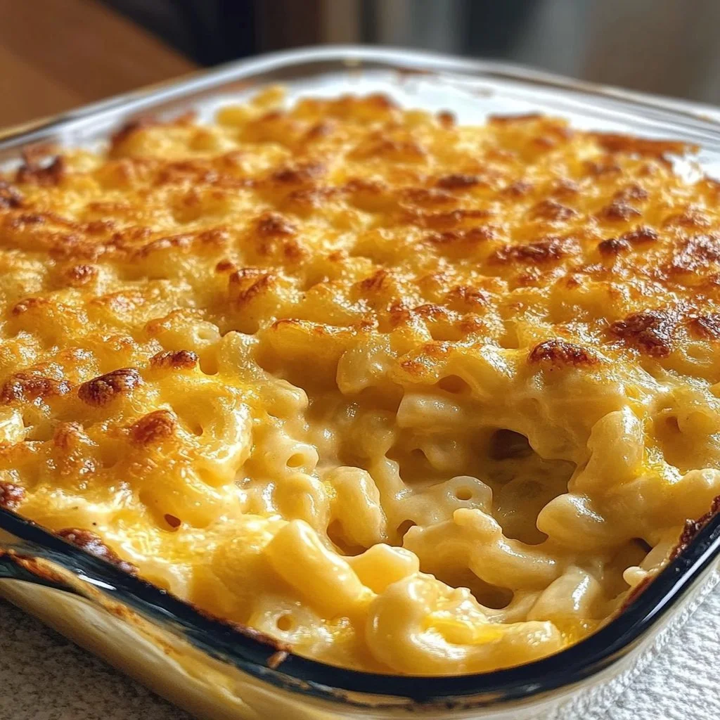 Delicious Southern baked macaroni and cheese in a creamy cheese sauce