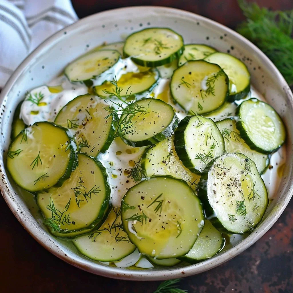 Pickle Juice Ranch Cucumber Salad with fresh cucumbers and ranch dressing