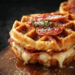 Delicious pizza-stuffed waffles ready to serve.