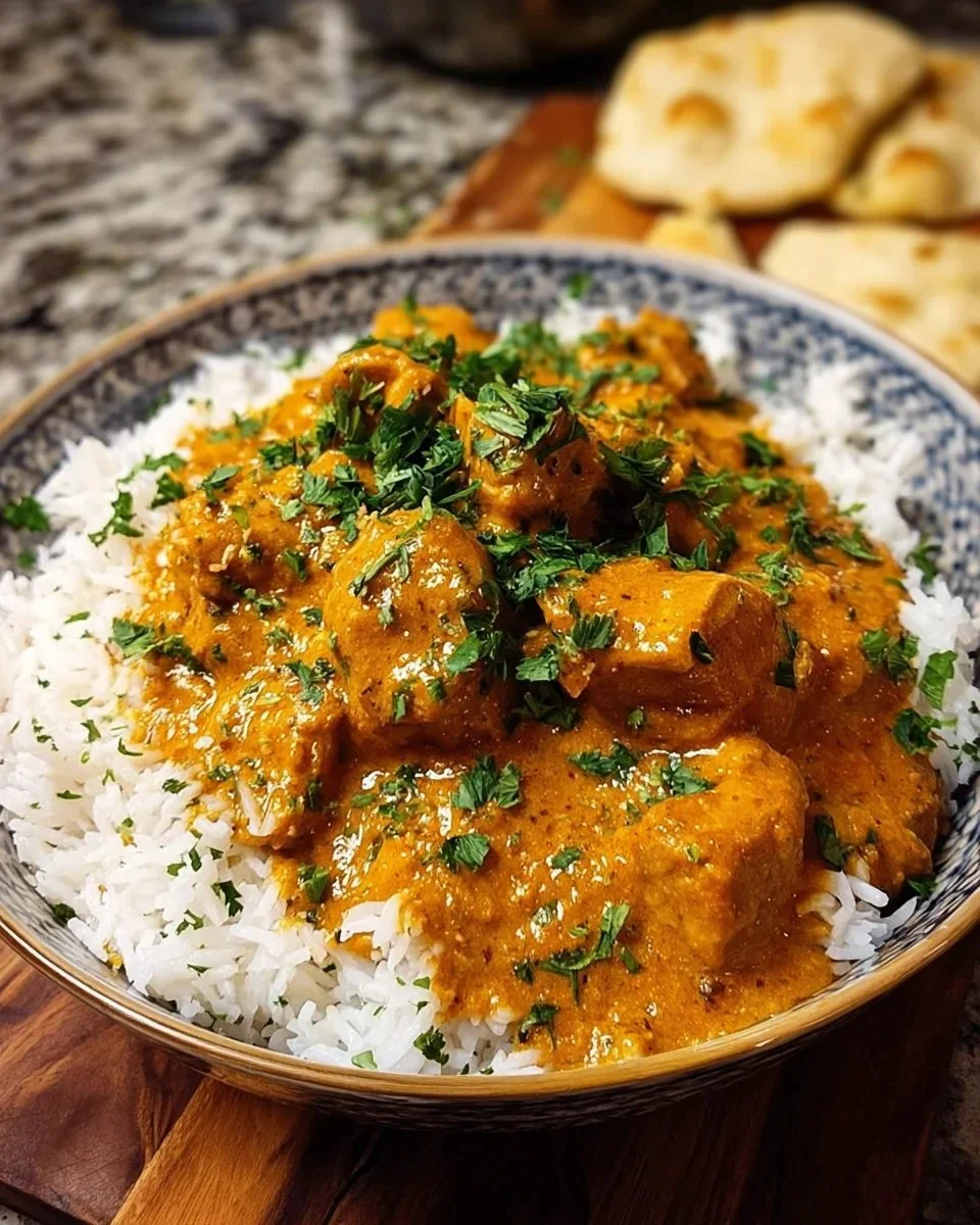Creamy pumpkin butter chicken served with herbs and spices