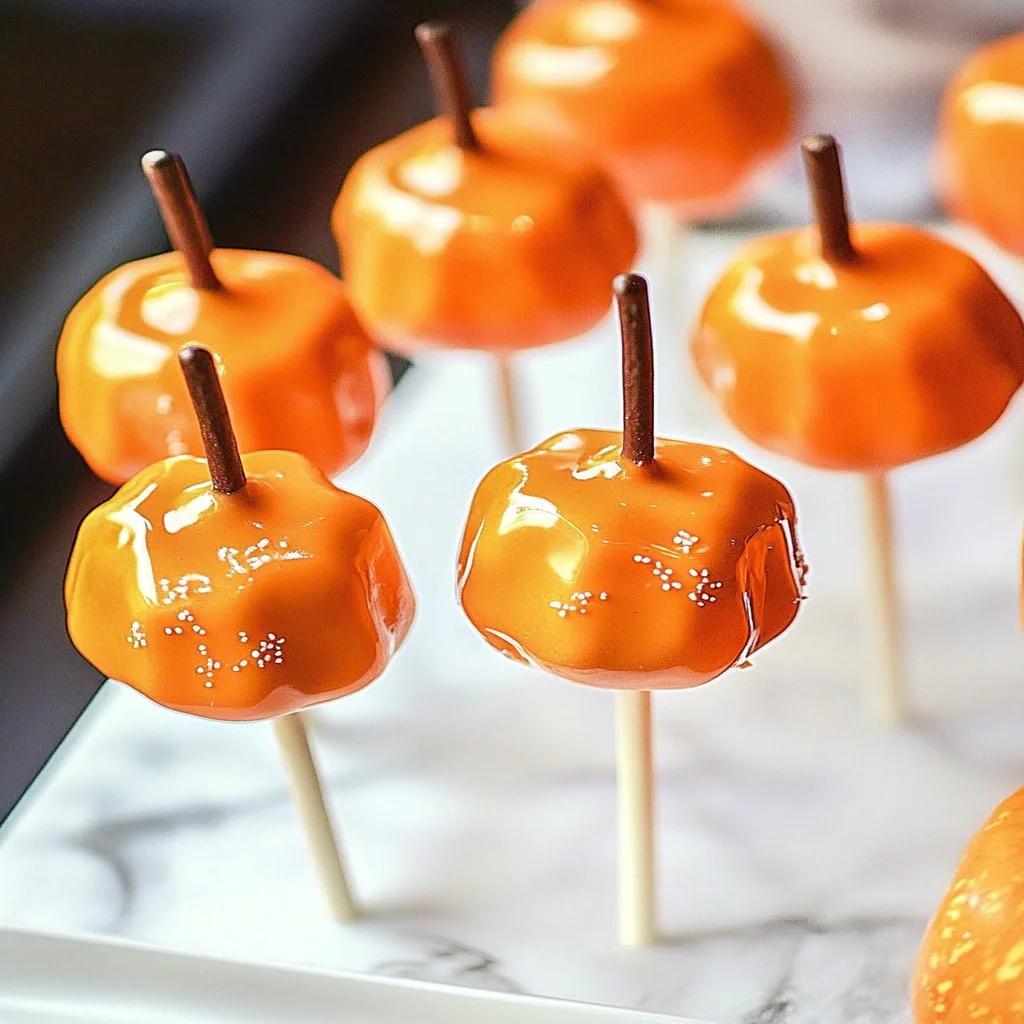 Delicious pumpkin cake pops decorated for autumn festivities