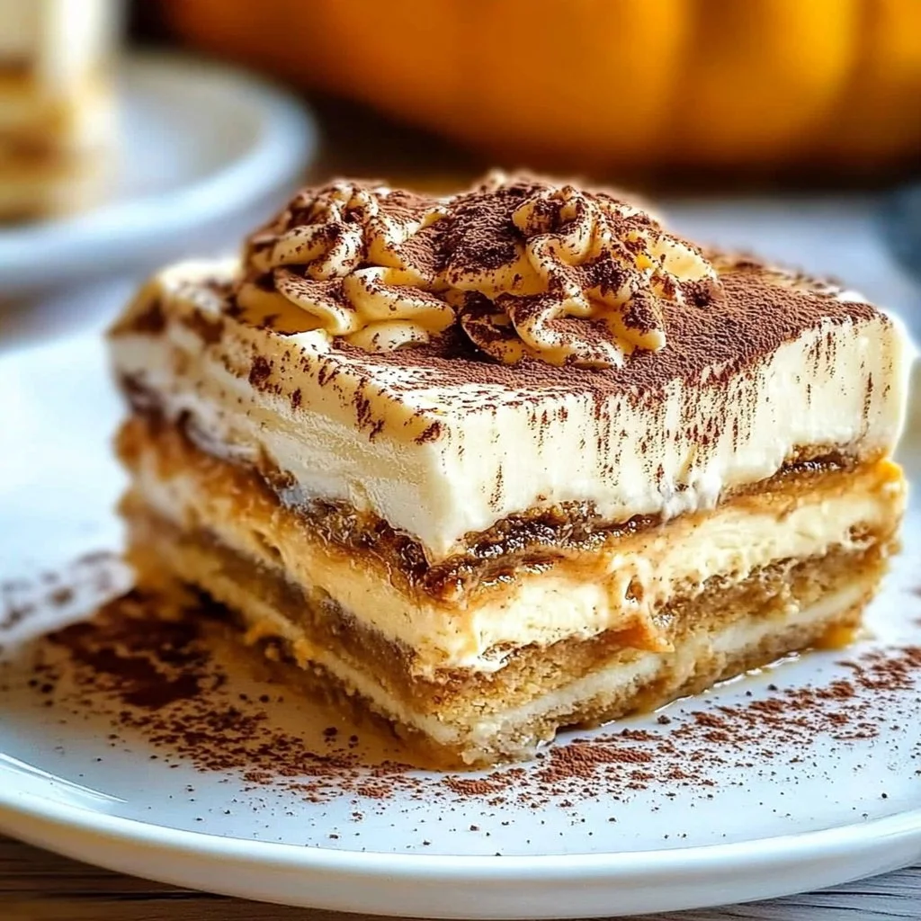 Delicious Pumpkin Chai Tiramisu dessert showcasing fall flavors and creamy layers.