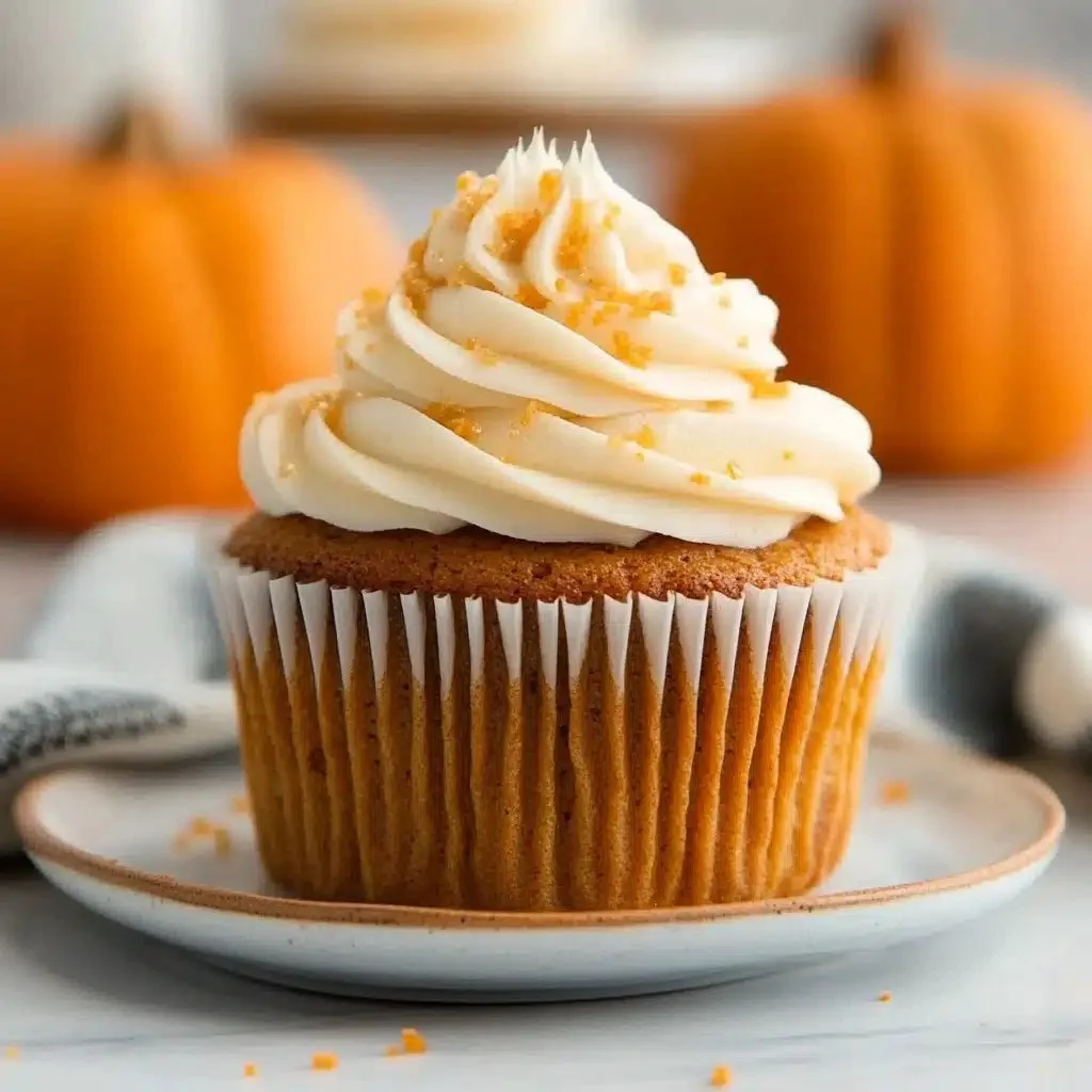 Delicious homemade pumpkin cupcakes with cream cheese frosting