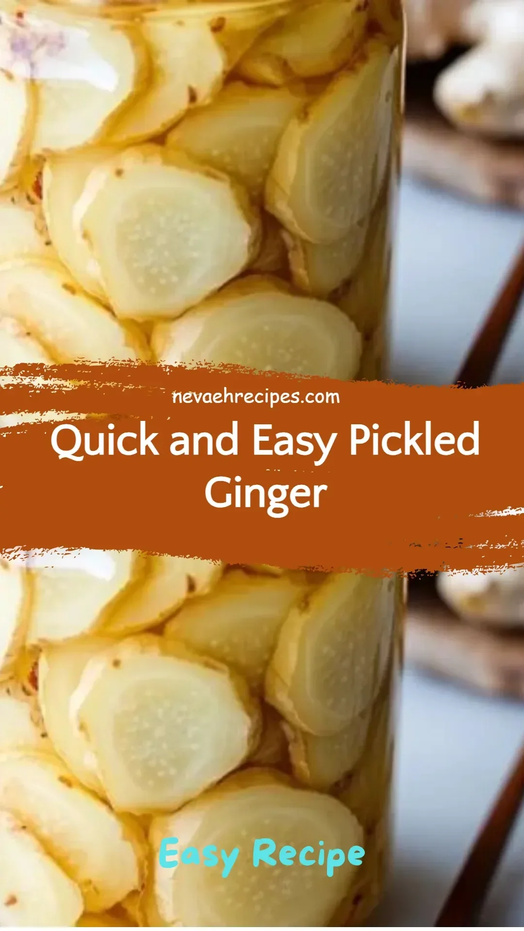 Jar of homemade quick and easy pickled ginger ready for serving.