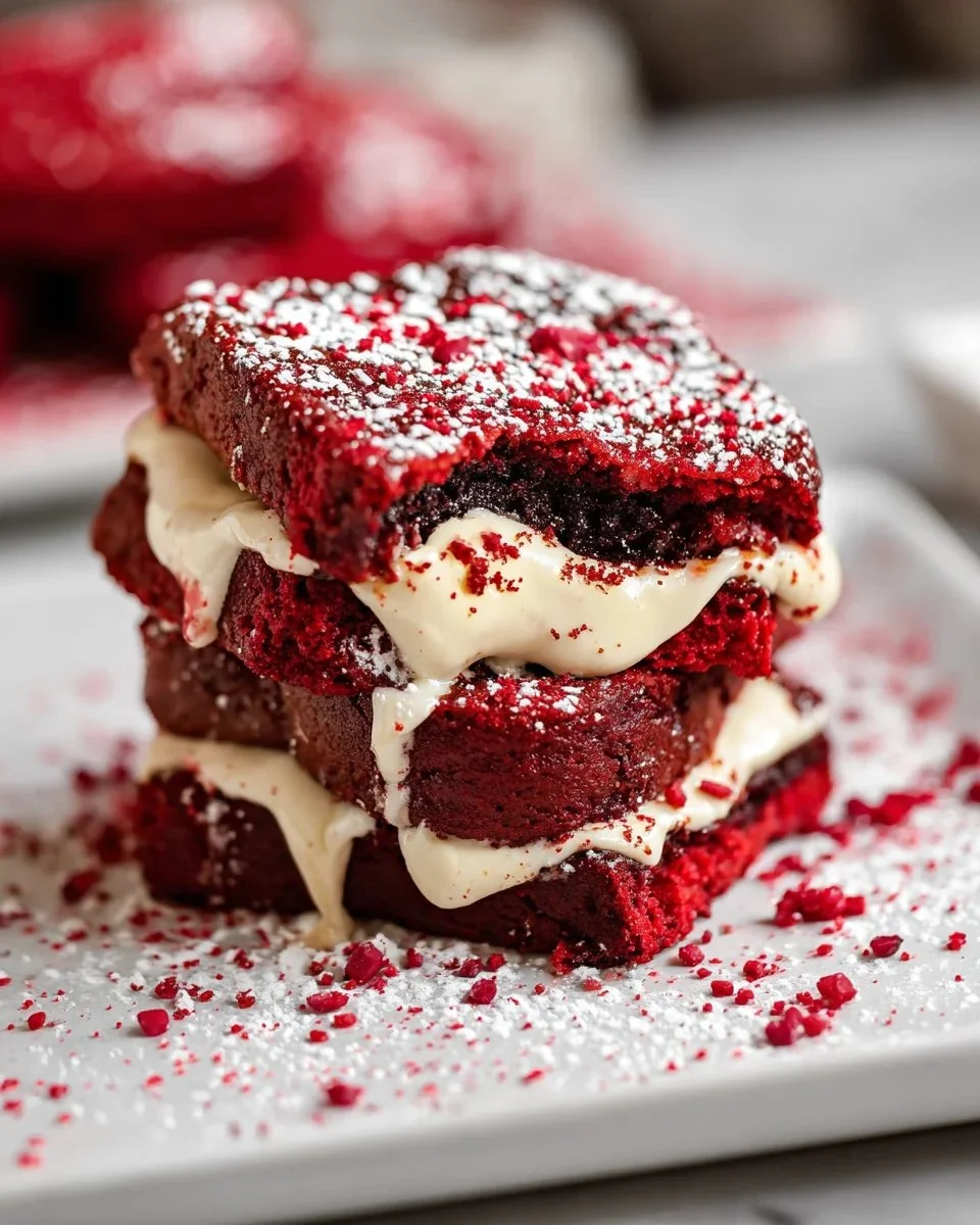 Deliciously plated Red Velvet French Toast topped with cream cheese frosting and strawberries.