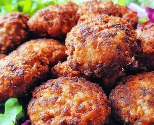 Plate of Romanian Fried Meatballs (Chiftele) with herbs and dipping sauce