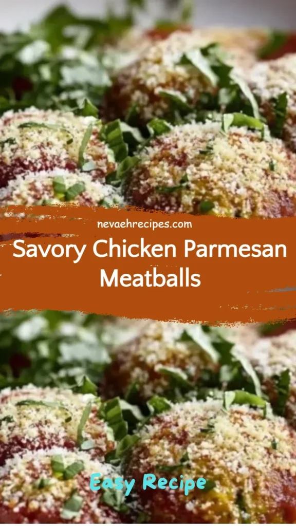 Savory chicken parmesan meatballs served with marinara sauce and cheese