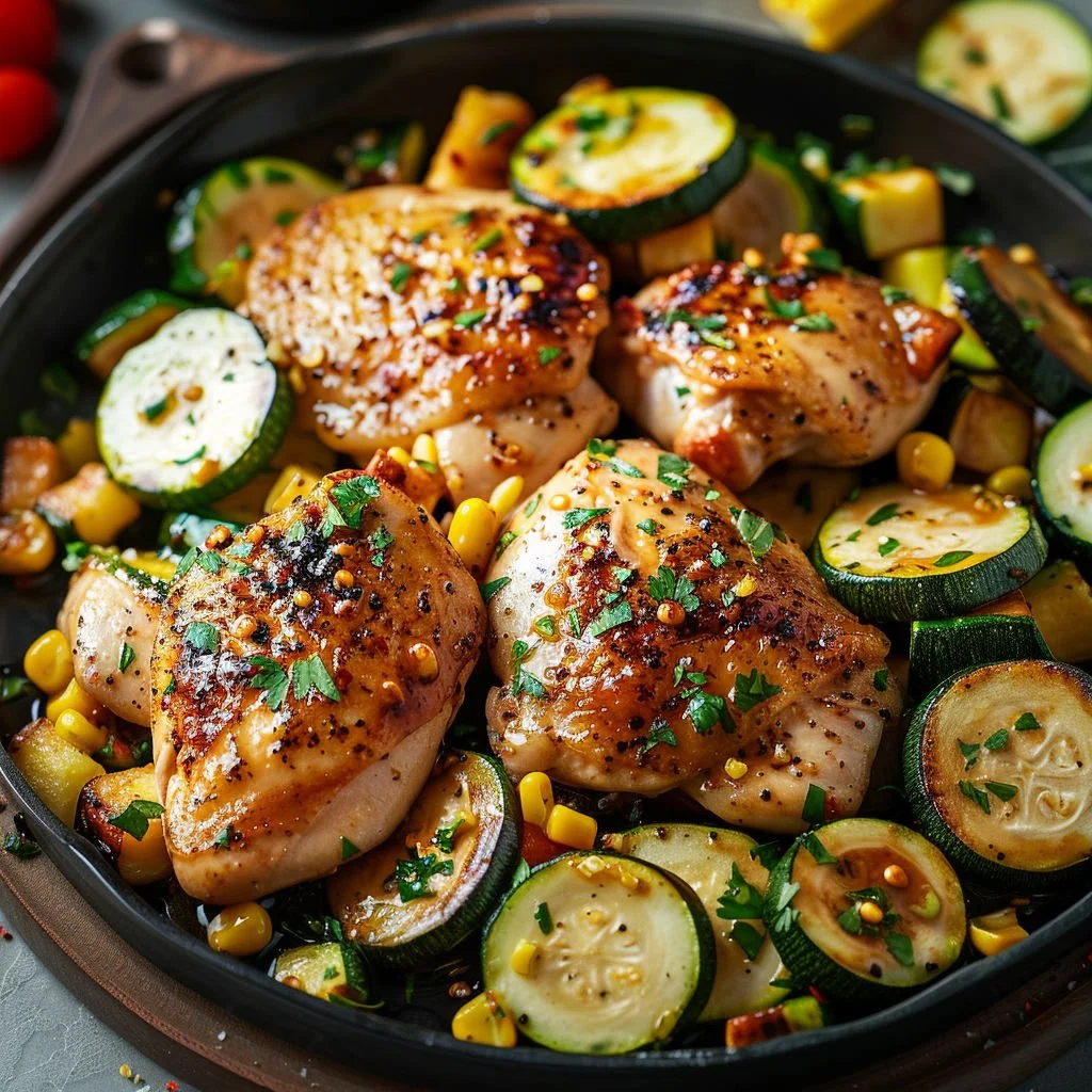 Savory garlic butter chicken with zucchini on a plate