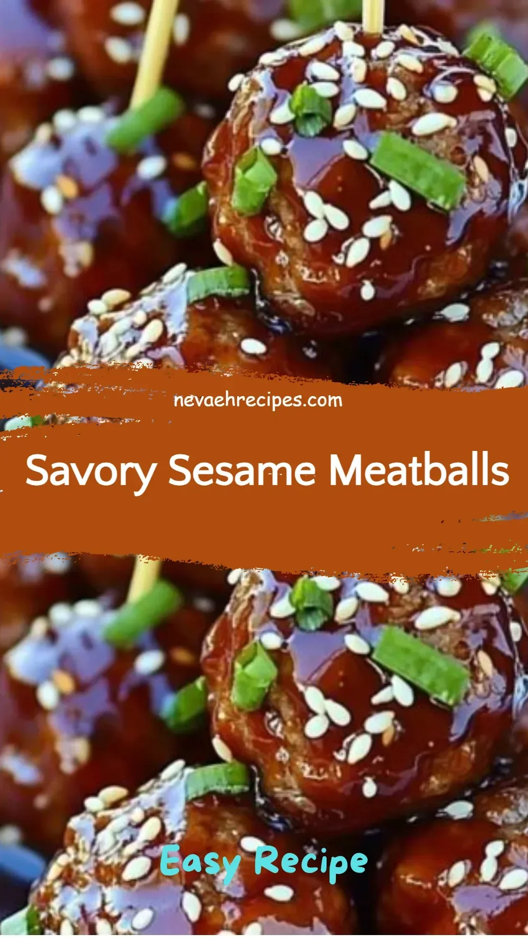 Savory sesame meatballs garnished with sesame seeds and herbs.