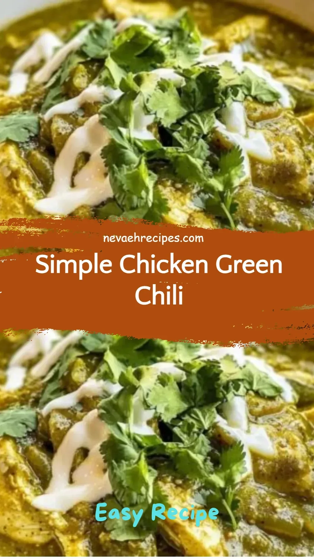Delicious bowl of simple chicken green chili topped with fresh herbs.