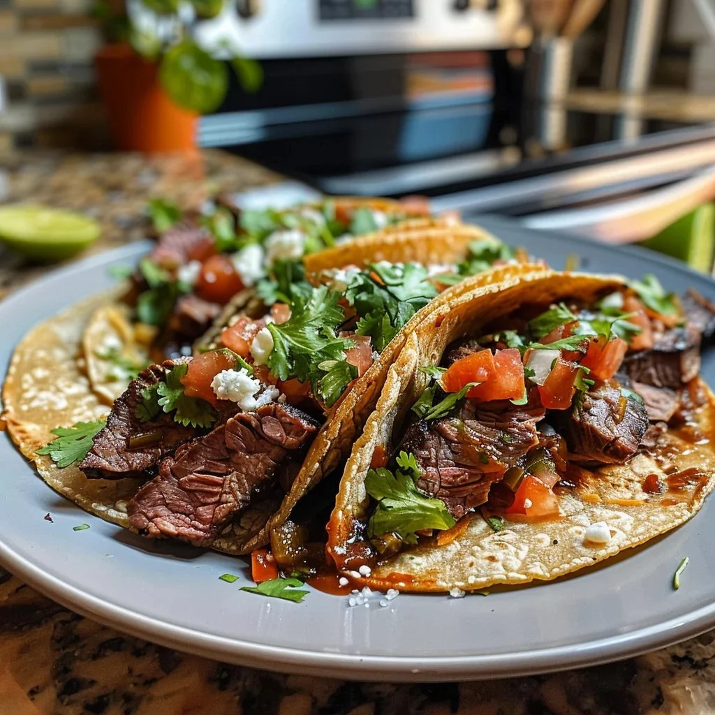 Delicious skirt steak tacos with fresh toppings