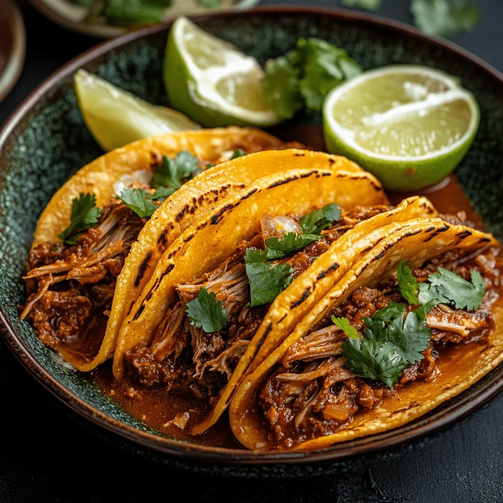Delicious slow cooker birria tacos served with fresh toppings