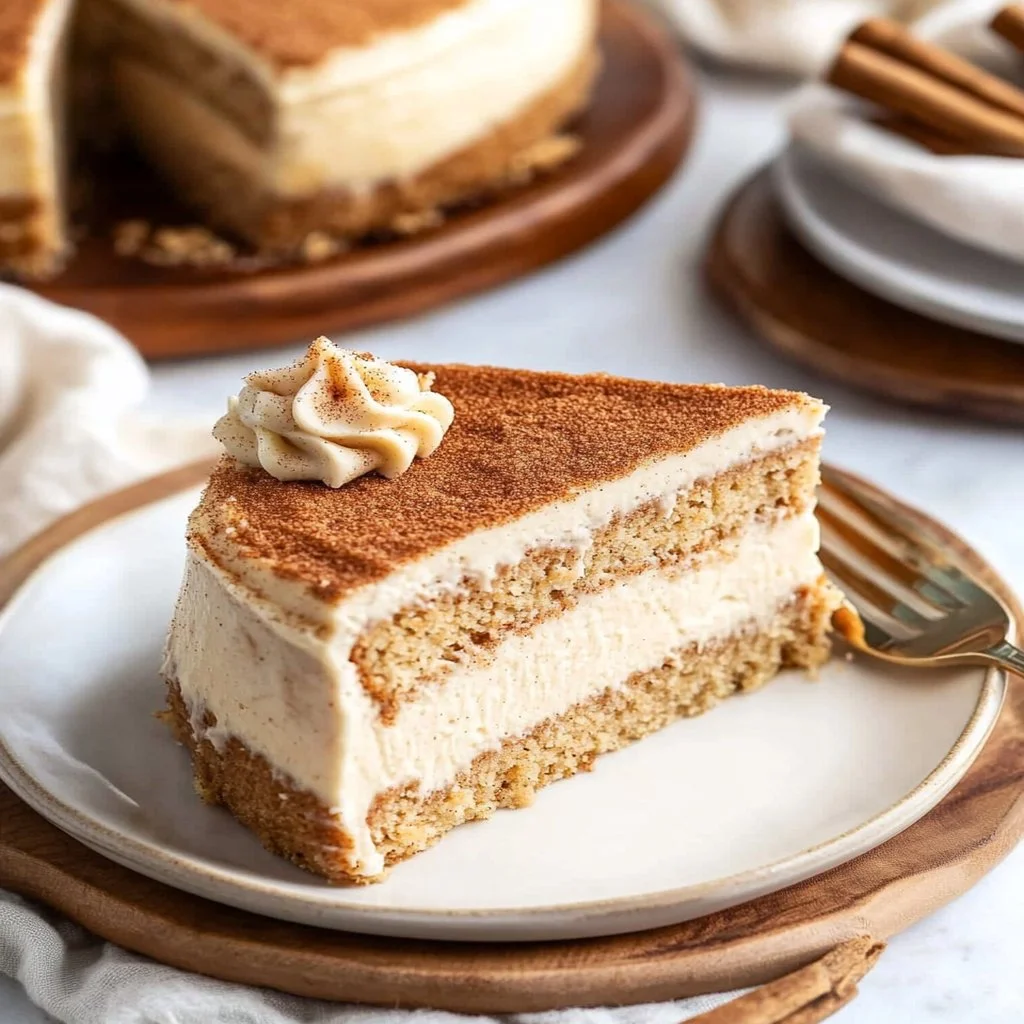 Delicious homemade snickerdoodle cheesecake topped with cinnamon sugar