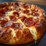 Slice of Stuffed Crust Pepperoni Pizza with cheesy filling and pepperoni toppings