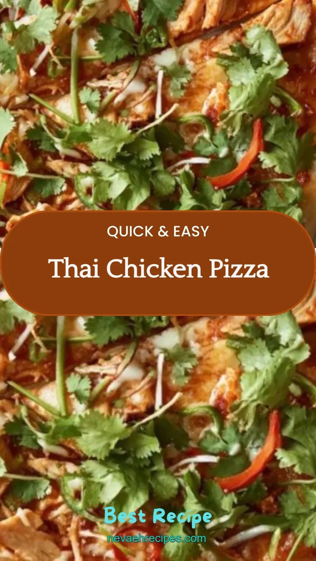Thai Chicken Pizza topped with chicken, peanuts, and Thai sauces