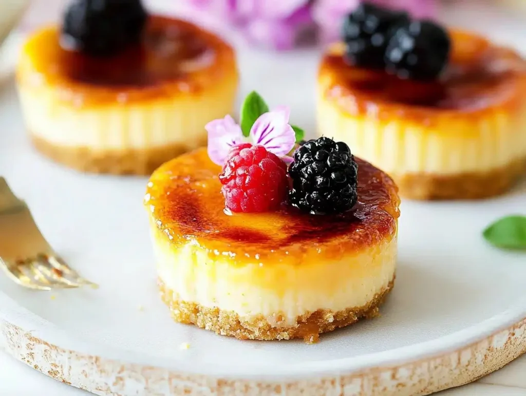 Vanilla Bean Crème Brûlée Cheesecake Cupcakes topped with caramelized sugar