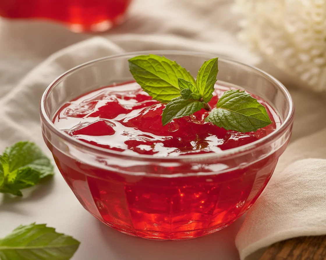 jello hack in a glass bowl with mint at the top for weight loss