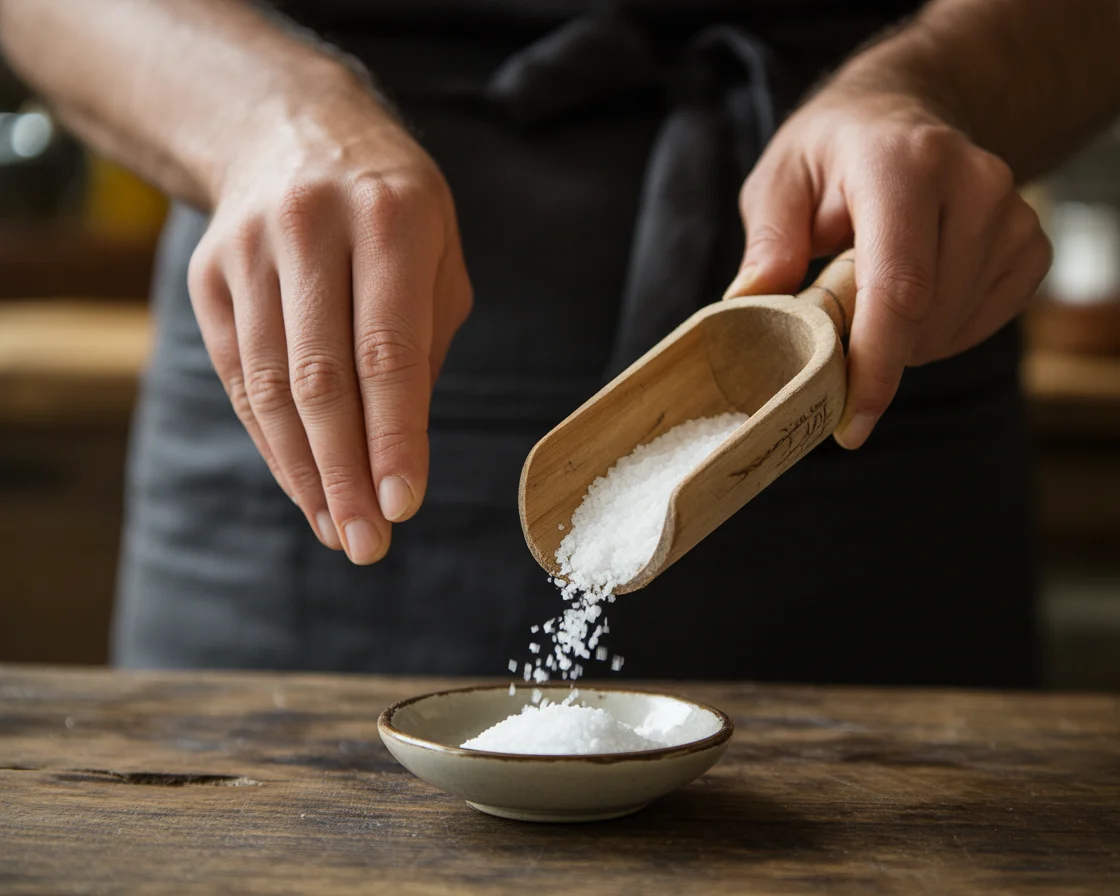 Step-by-step visual of placing a pinch of Celtic salt under the tongue as part of the Celtic Salt Trick morning hydration routine.