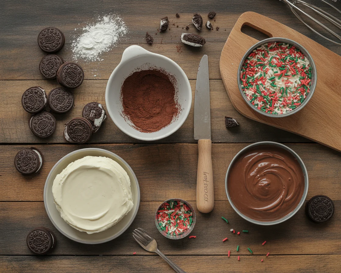 Ingredients for the Christmas Oreo Cheesecake Truffles recipe
