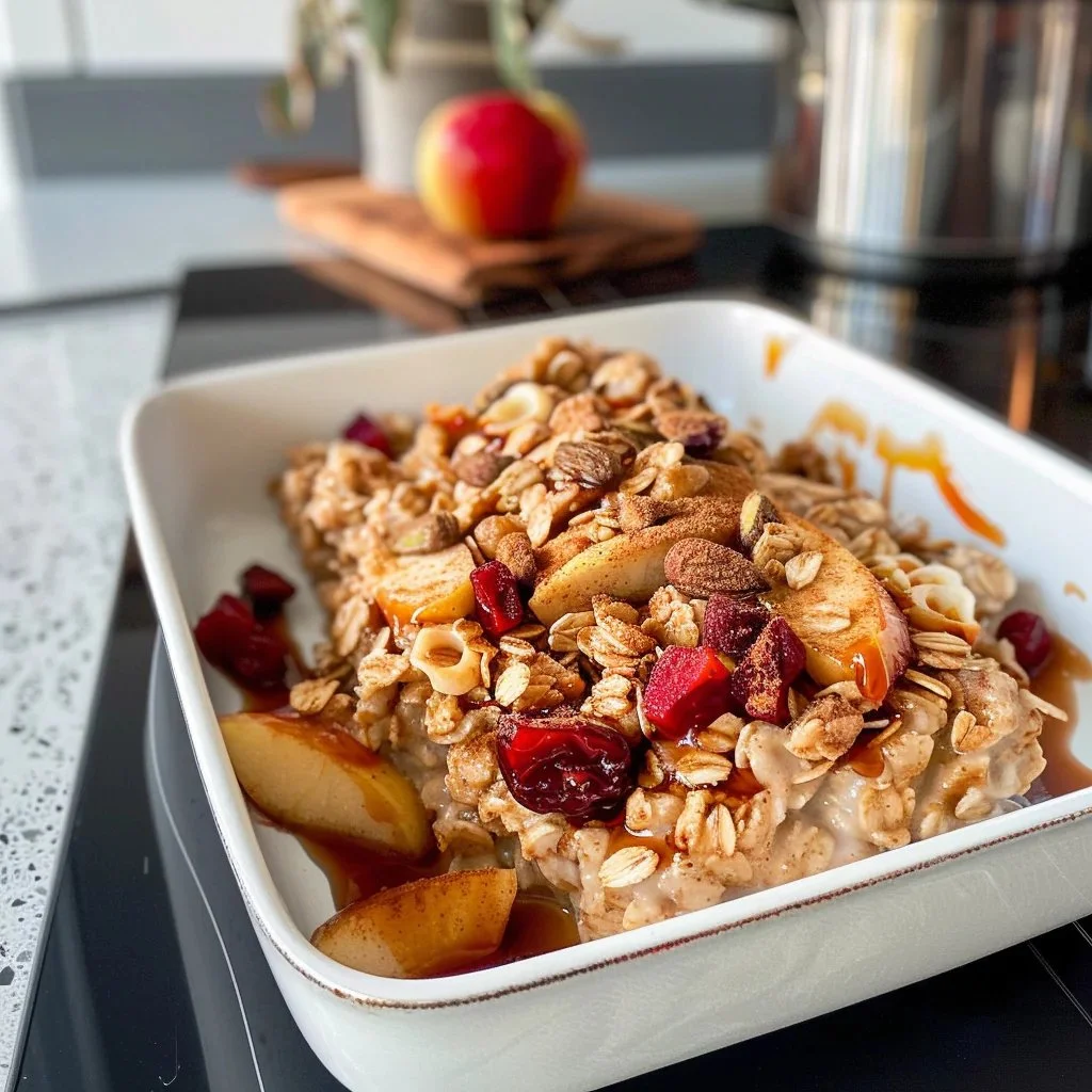 A delicious bowl of apple cinnamon oatmeal topped with fresh apple slices and cinnamon
