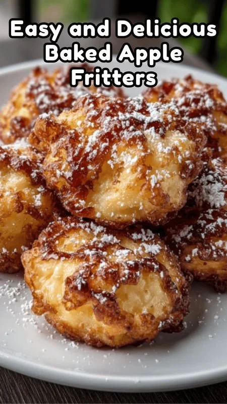 Delicious baked apple fritters topped with glaze and cinnamon