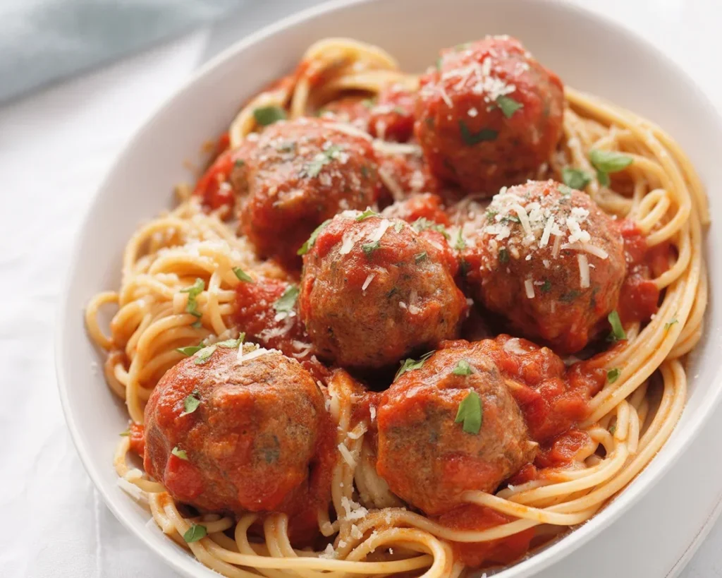 Classic Homemade Meatballs with ground beef, pork, and herbs in a savory sauce.