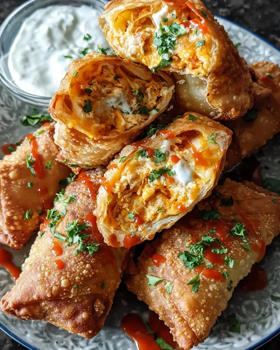 Buffalo Chicken Egg Rolls crispy snack with spicy filling